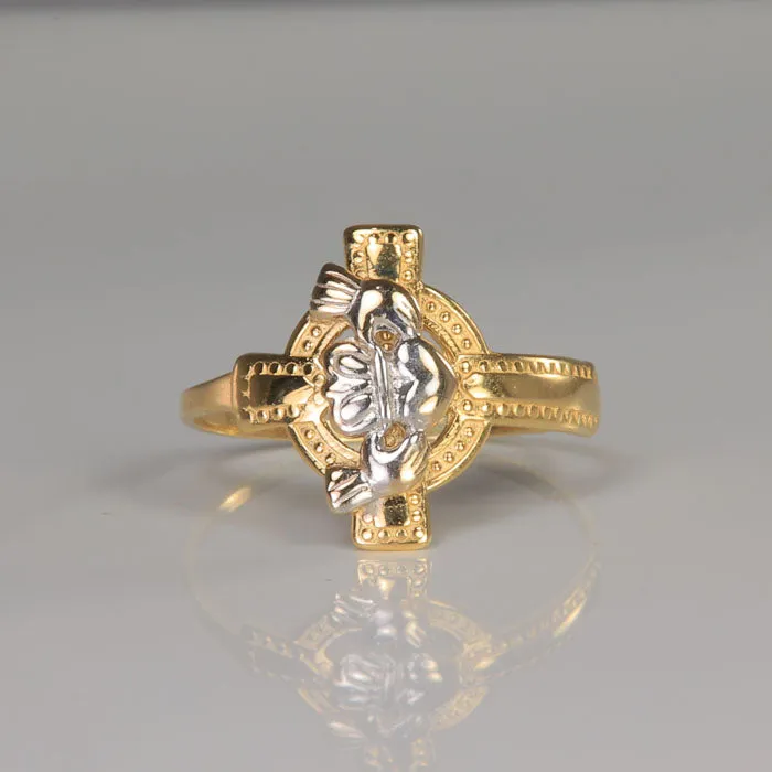 Rings Moriartys Gem Art 14K Yellow Gold Celtic Cross Claddagh Ring