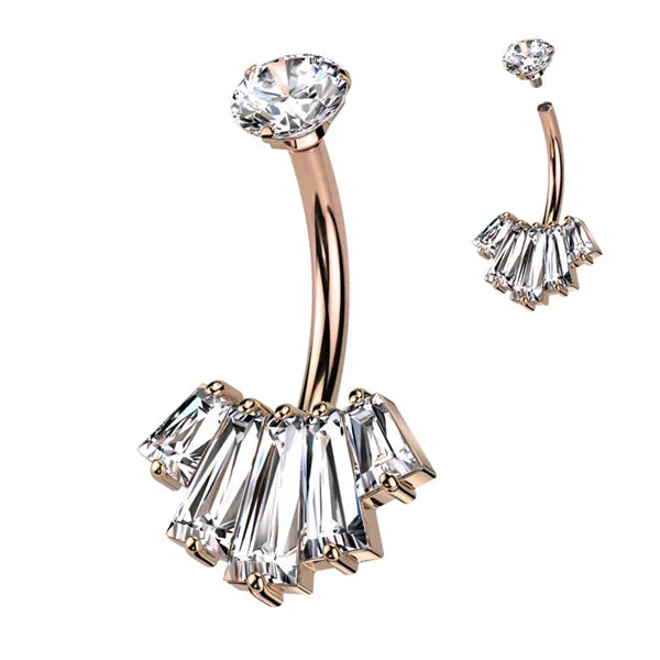Rings Tulsa Body Jewelry Baguette CZ Fan Belly Ring Rings Tulsa Body Jewelry Baguette CZ Fan Belly Ring