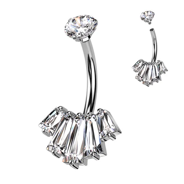 Rings Tulsa Body Jewelry Baguette CZ Fan Belly Ring Rings Tulsa Body Jewelry Baguette CZ Fan Belly Ring
