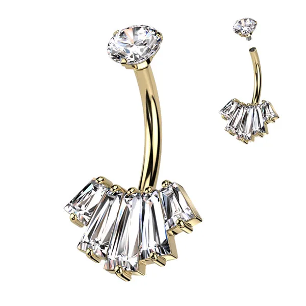 Rings Tulsa Body Jewelry Baguette CZ Fan Belly Ring Rings Tulsa Body Jewelry Baguette CZ Fan Belly Ring