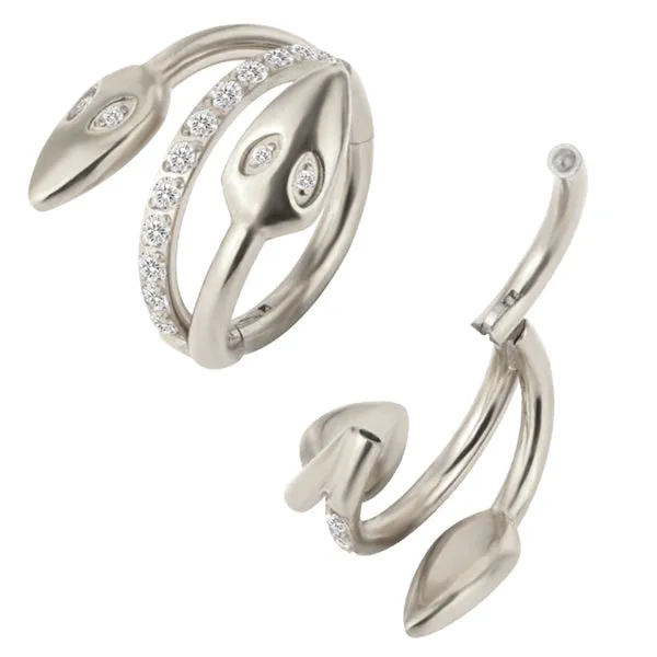 Rings Tulsa Body Jewelry CZ Snake Vine Titanium Hinged Ring
