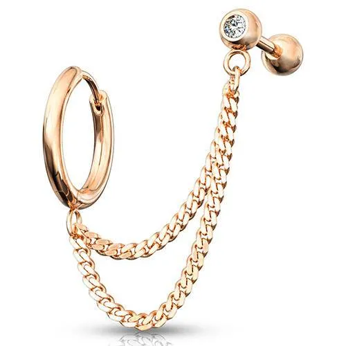 Rings Tulsa Body Jewelry Rose Gold Cartilage Ring Double Chained CZ Barbell