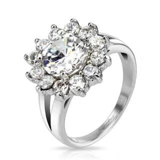 Rings Tulsa Body Jewelry Stainless Flower Multi CZ Prongset Ring