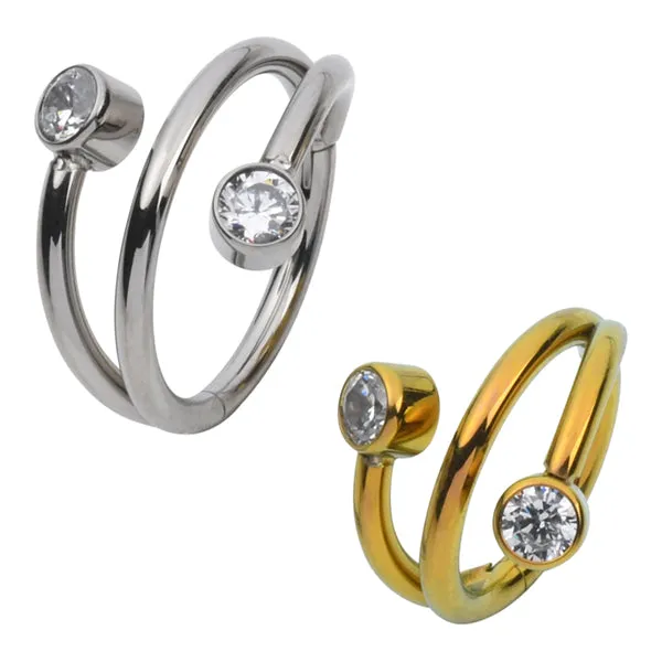 Round CZ Vine Titanium Hinged Ring Tulsa Body Jewelry Rings