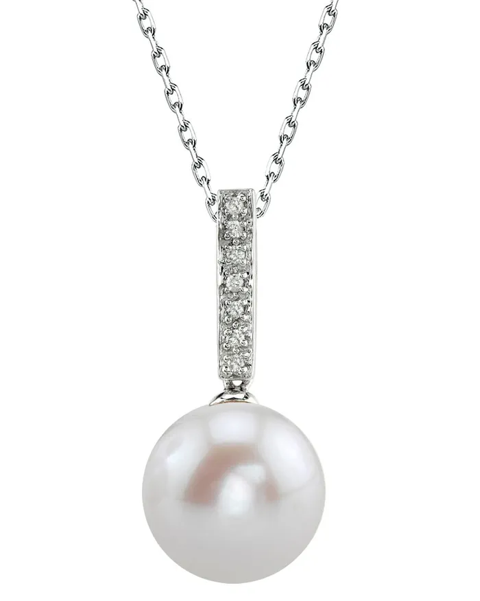 SPT Necklaces Freshwater Pearl Dangling Diamond Pendant