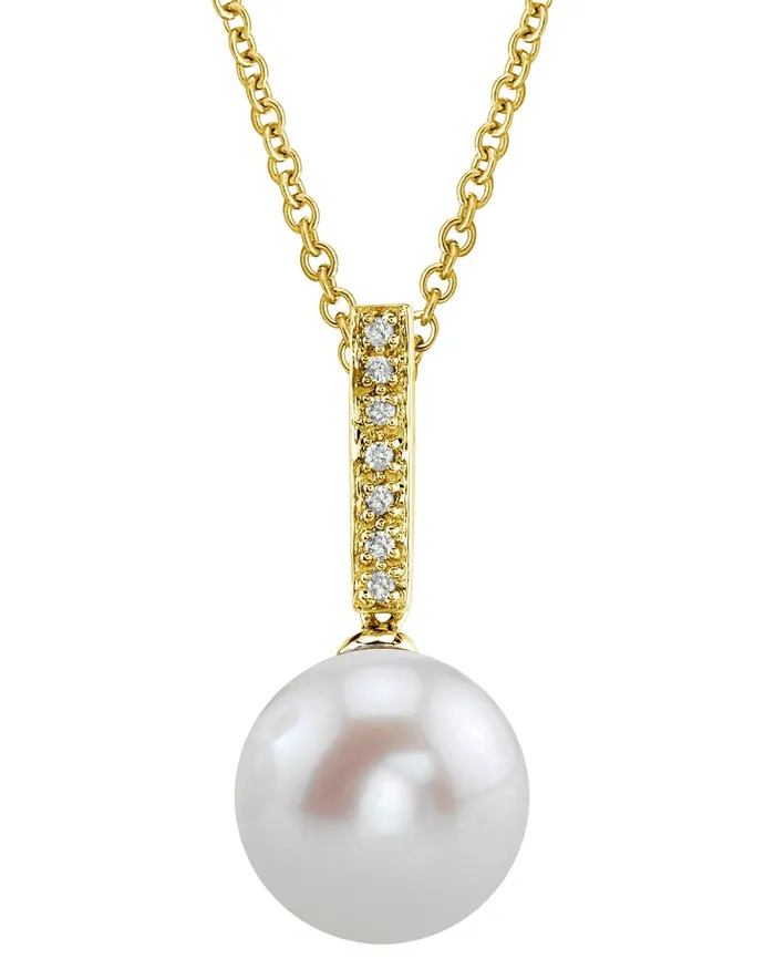 SPT Necklaces Freshwater Pearl Dangling Diamond Pendant