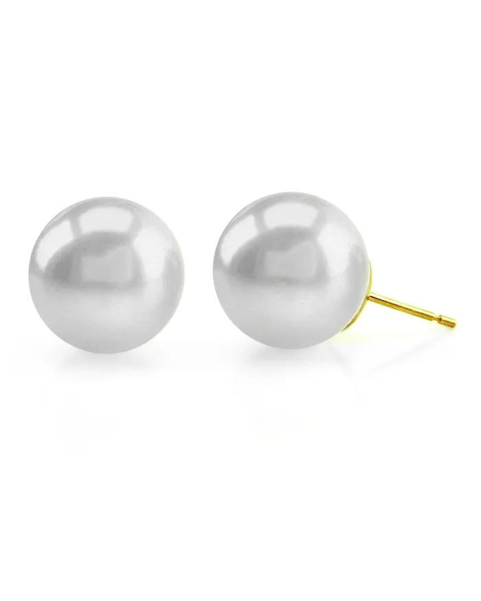 SPT White South Sea Round Pearl Stud Earrings 130140mm Earrings