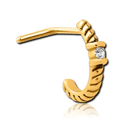 Tulsa Body Jewelry CZ Braided Gold LBend Nose Hoop Earrings