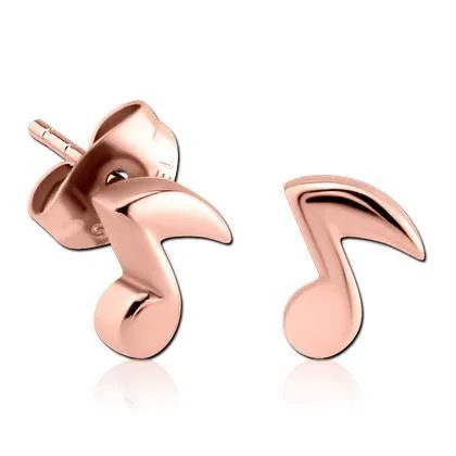 Tulsa Body Jewelry Earrings Eighth Note Rose Gold Stud Earrings