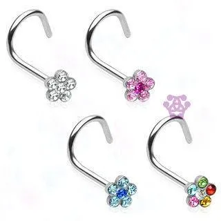 Tulsa Body Jewelry Earrings Gem Flower Stainless Nostril Screw