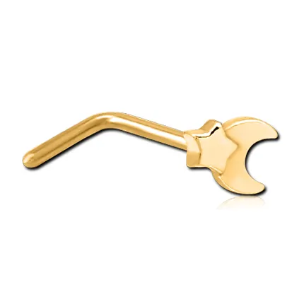 Tulsa Body Jewelry Moon Star Gold LBend Nose Stud Earrings