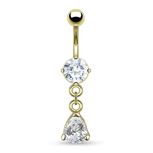Tulsa Body Jewelry PreStyled Sets CZ Teardrop Gold Belly Dangle Tulsa Body Jewelry PreStyled Sets CZ Teardrop Gold Belly Dangle