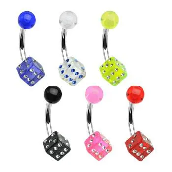 Tulsa Body Jewelry Rings CZ Dice Belly Ring