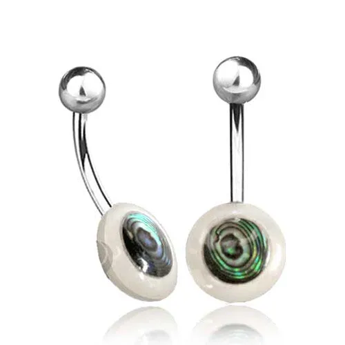 Tulsa Body Jewelry Rings Mother of Pearl Abalone Disc Belly Ring