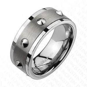 Tungsten Multi Spike Brushed Center Ring Tulsa Body Jewelry Rings