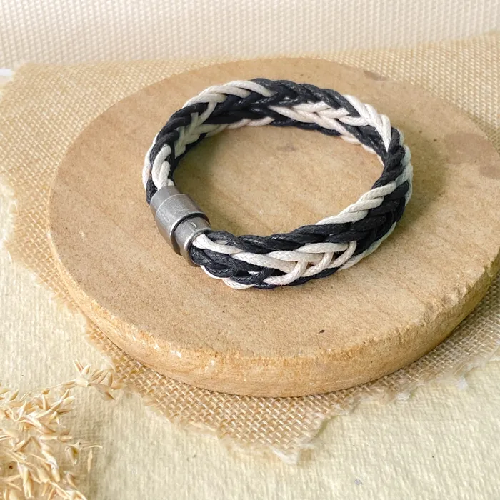 Upakarna Bracelets White Black Braided Men Bracelet