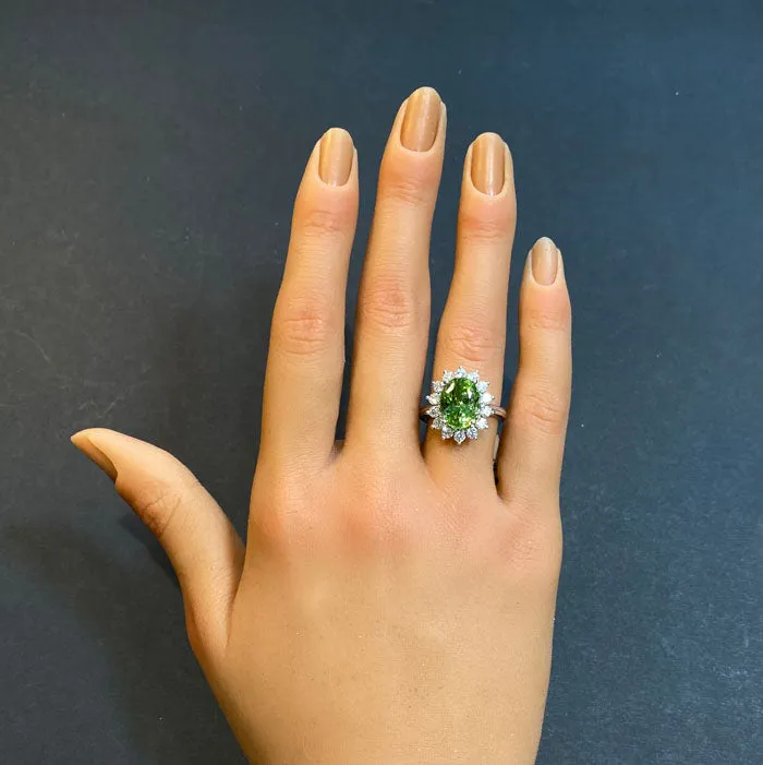 vendorunknown Rings 14K White Gold Oval Peridot and Diamond Halo Ring 577 Carats