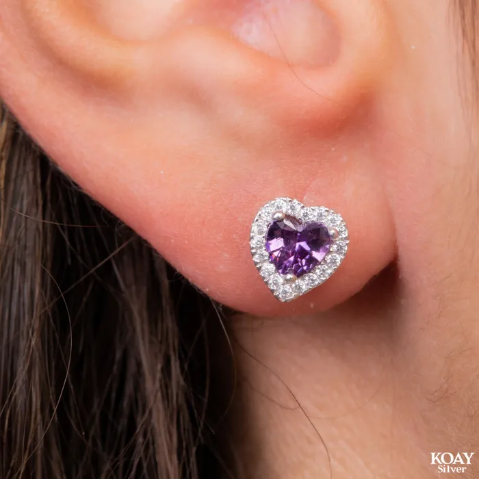 Zircon Purple Heart Earring KOAY Silver Store Earrings