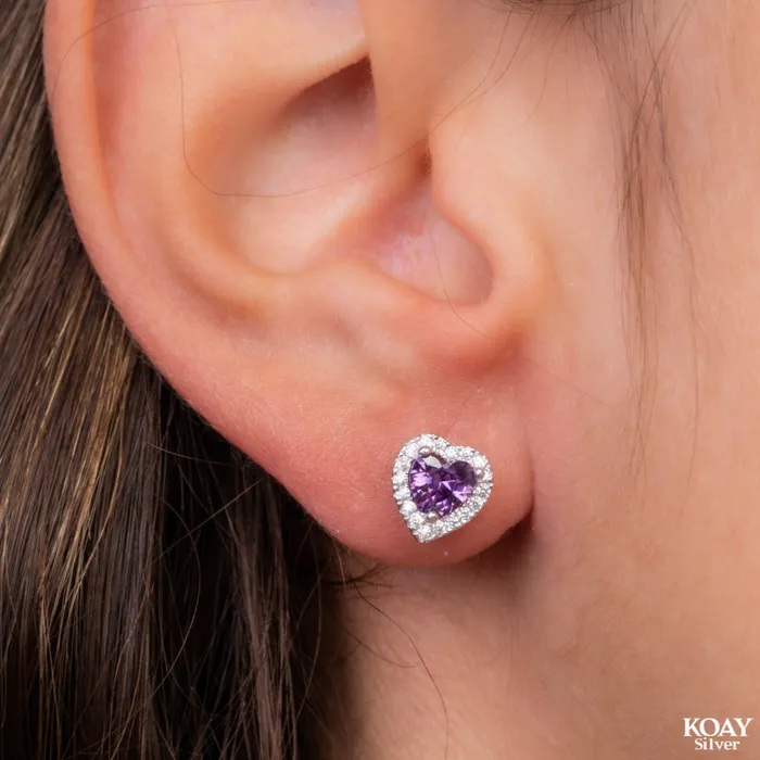 Zircon Purple Heart Earring KOAY Silver Store Earrings